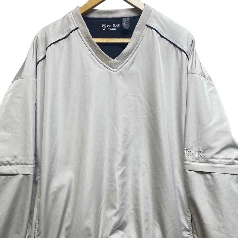 Pro Tour‎ Performance Golf Windbreaker VTG Mens XL Beige V-Neck Pullover Wind